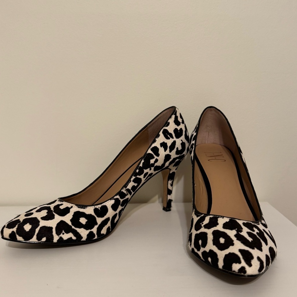 INC White Leopard Print Heels